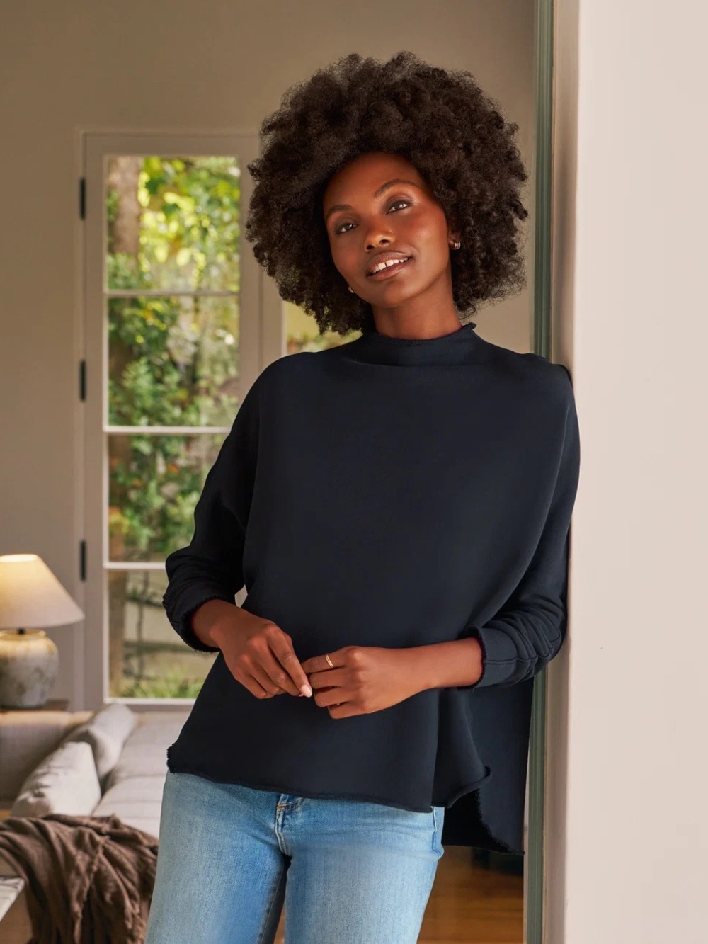 Frank and Eileen British Royal navy Effie long sleeve funnel capelet sweater top